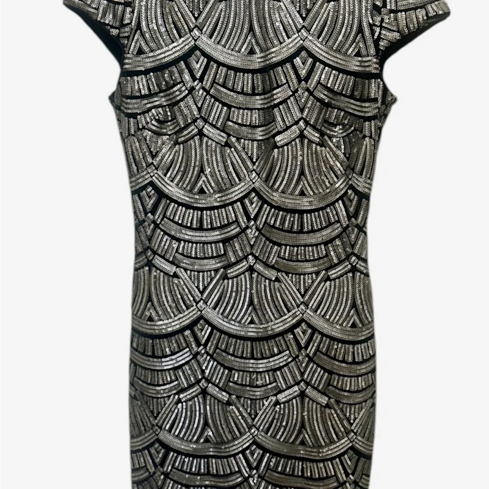 Dress the Population Black and Silver Sequin Sheath Midi Dress - Picture 4 of 6